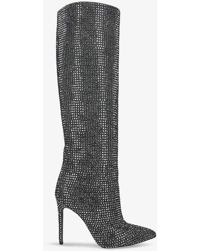 Paris Texas Holly Crystal-embellished Suede Heeled Boots - Grey