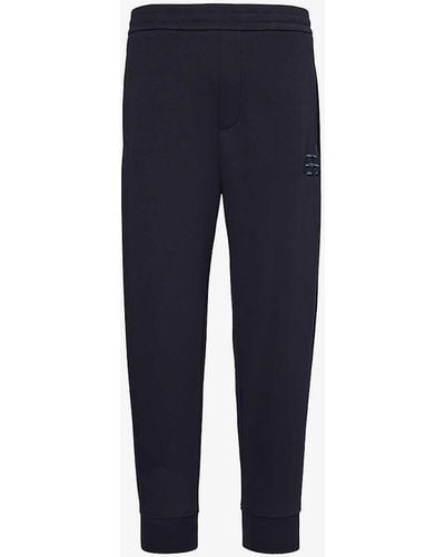 Emporio Armani Logo-embroidered Relaxed-fit Stretch-cotton-blend jogging Botto - Blue