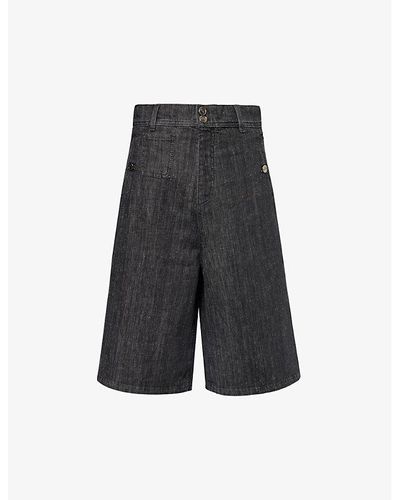 Etro Appliqué-embellished Wide-leg Stretch-denim Shorts - Gray