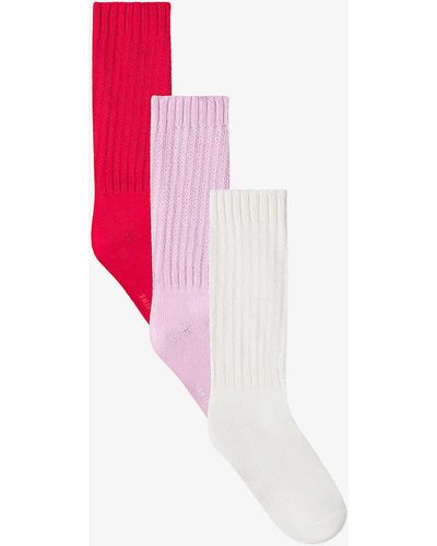 Skims Slouchy Ribbed Stretch Cotton-blend Socks Pack Of Three - Pink