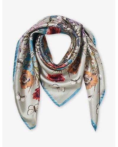 Aspinal of London Graphic-print Square Silk Scarf - Grey
