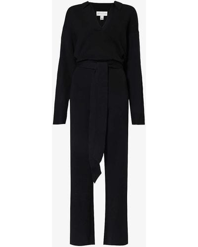 Pretty Lavish Meg Straight-leg Waist-tie Knitted Jumpsuit - Black