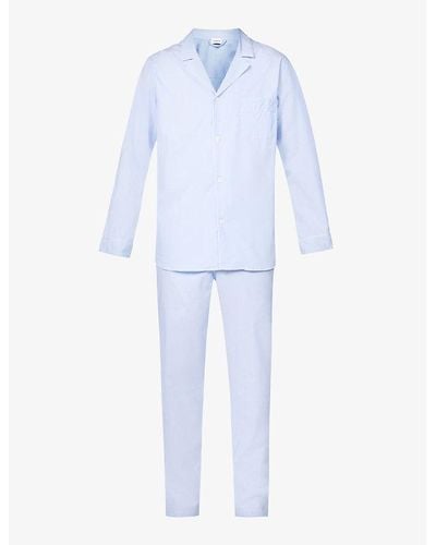 Zimmerli of Switzerland Long-sleeved Relaxed-fit Cotton Pajama Set - Blue