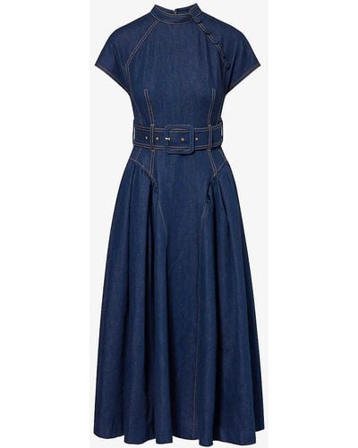 Huishan Zhang Huang Contrast-stitch Denim Midi Dress - Blue
