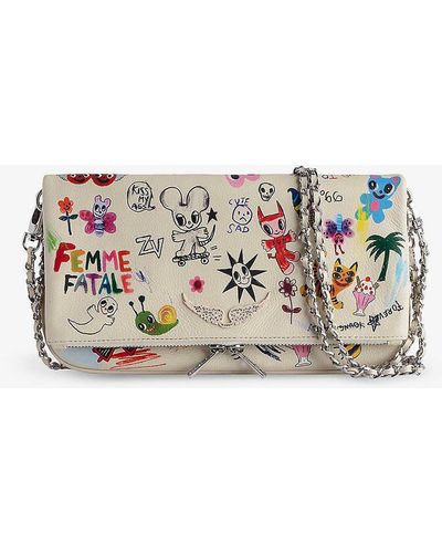 Zadig & Voltaire Rock Humberto Graphic-print Leather Clutch - Grey