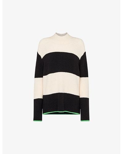 Whistles Block-stripe Funnel-neck Stretch-knit Sweater - Black
