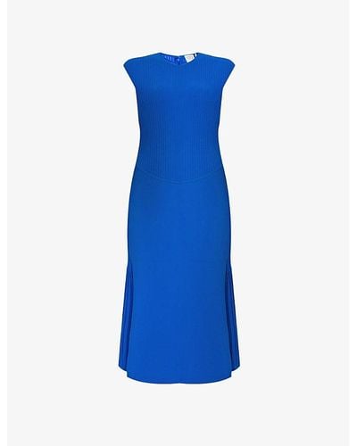 Hervé Léger Fluted Ribbed Recycled Rayon-blend Knitted Midi Dress - Blue