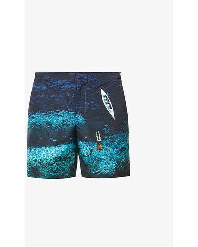 Orlebar Brown Bulldog Photo Graphic-print Slim-fit Swim Shorts - Blue