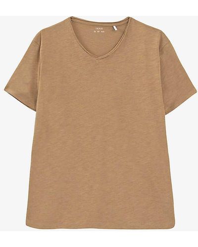 IKKS V-neck Short-sleeve Cotton T-shirt - Natural