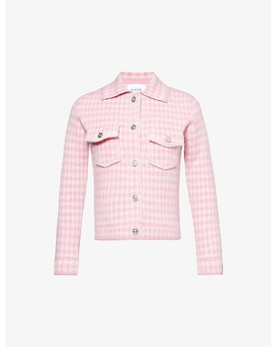 Barrie Houndstooth-pattern Cashmere And Cotton-blend Jacket - Pink