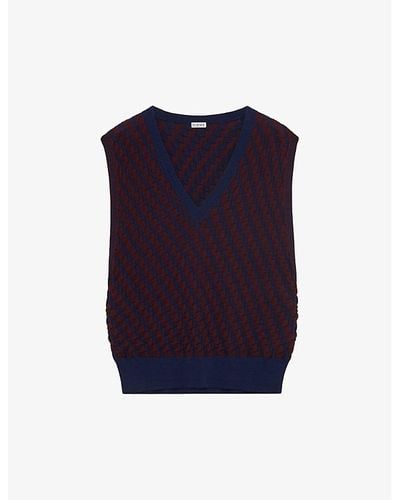 Loewe Burgundy/vy Check-print V-neck Stretch-cotton Vest - Blue