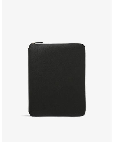 Smythson Panama A4 Zipped Leather Writing Folder 33cm X 25.5cm - Black