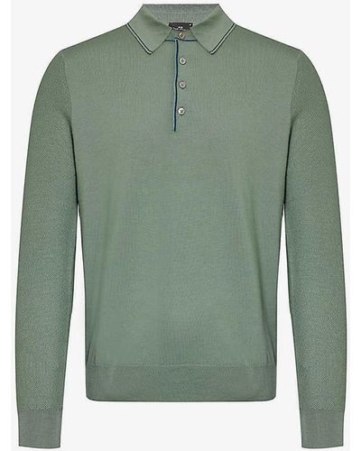 PS by Paul Smith Striped-trim Buttoned-placket Wool-knit Polo Shirt X - Green