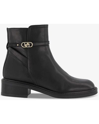 Dune Praising Branded-buckle Leather Ankle Boots - Black