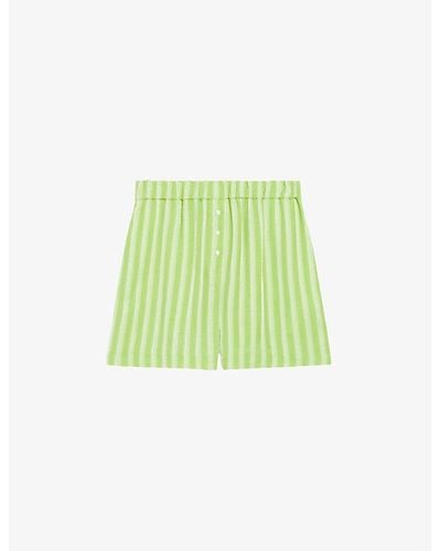 Claudie Pierlot Elasticated-waist Stripe-print Woven Shorts - Green