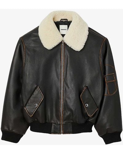 Sandro Shearling-collar Leather Jacket - Black