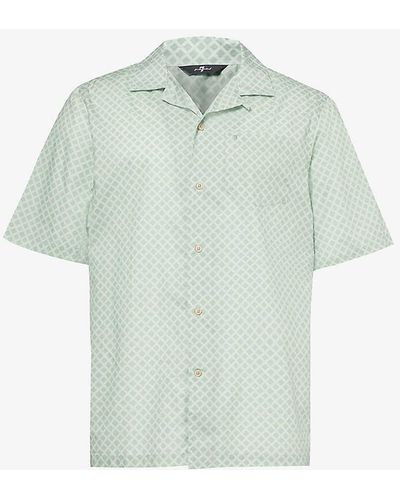 7 For All Mankind Geometric-print Camp-collar Cotton Shirt - Blue