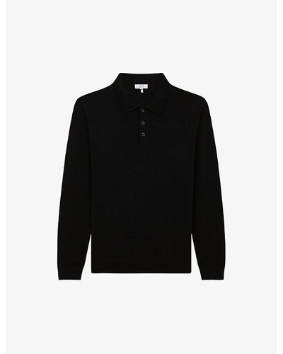 Reiss Trafford Polo-collar Slim-fit Merino-wool Sweater - Black