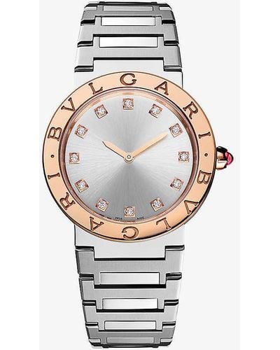 BVLGARI Unisex Bbl33c6sp12 18ct Rose-gold, Stainless Steel And 0.21ct Diamond Watch - White
