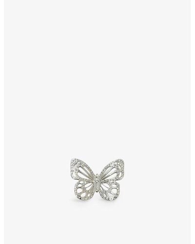 Maje Butterfly Rhinestone-embellished Silver-tone Recycled-brass Ring - White
