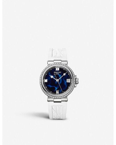 Breguet 9518br/52/584/d000 Marine Dame Stainless-steel, 0.846ct Diamond And Lacquered Quartz Watch - Blue