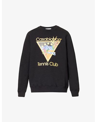 Casablancabrand Tennis Club Graphic-print Organic Cotton-jersey Sweatshirt - Black