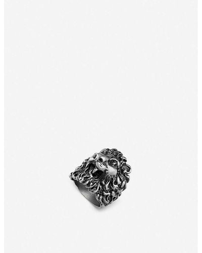 Gucci Lion Head Aged Metal Ring - White
