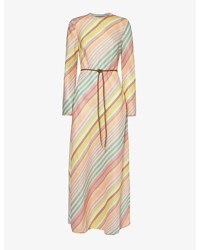 Zimmermann Stripe Halliday Striped Linen Maxi Dress - Metallic