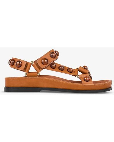 Sandro Stud-embellished Leather Sandals - Brown