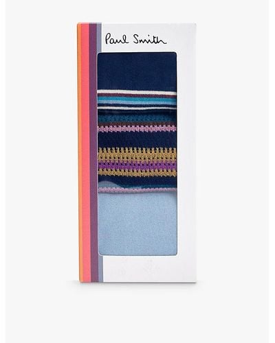 Paul Smith Mix Stripe Pattern Pack Of Three Cotton-blend Socks - Blue