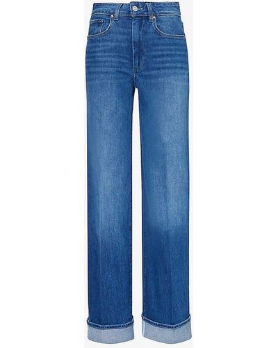 PAIGE Sasha Cuffed Straight-leg High-rise Stretch-denim Jeans - Blue