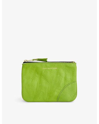 Comme des Garçons Washed Foiled-branding Leather Wallet - Green