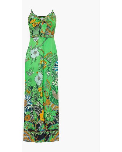 Camilla Graphic-print Cut-out Silk Maxi Dress - Green