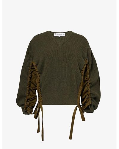 JW Anderson V-neck Contrast-panel Wool-blend Sweater - Green