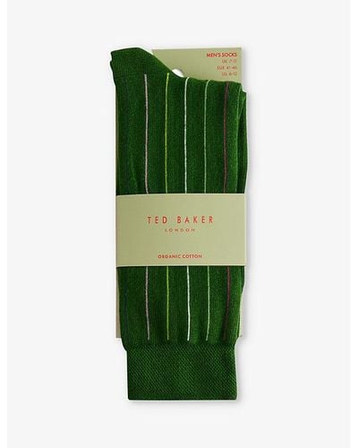 Ted Baker Sokkthr Stripe-embroidered Stretch-cotton Socks - Green