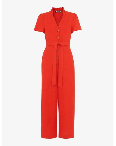 Whistles Emmie Relaxed-fit Linen Jumpsuit - Red