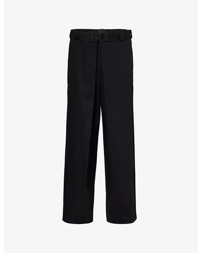 Givenchy Brand-appliquéd Pleated Regular-fit Wide-leg Woven Trousers - Black