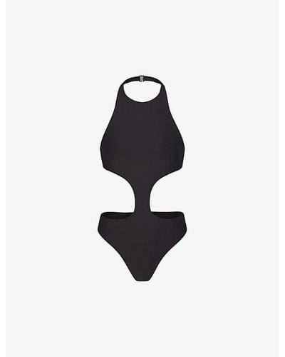 Skims Signature Swim Halter-neck Stretch Recycled-nylon Swimsuit Xx - Blue