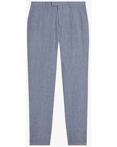 Ted Baker Scopet Slim-fit Puppytooth Linen And Wool-blend Suit Trousers - Blue