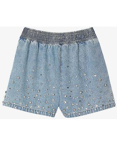 Sandro Rhinestone-embellished Denim Shorts - Blue