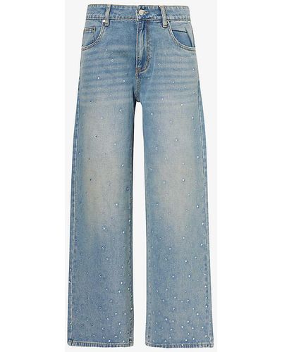 House Of Sunny Crystal-embellished Wide-leg Mid-rise Denim-blend Jeans - Blue