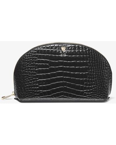 Aspinal of London Snake-effect Large Leather Toiletry Bag - Black