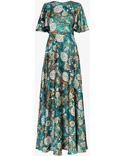 Mary Katrantzou Harper Floral-print Satin Maxi Dress - Green