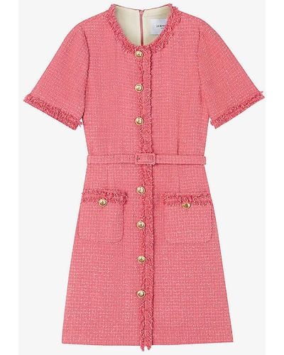 LK Bennett Allie Round-neck Belted-waist Tweed Mini Dress - Pink