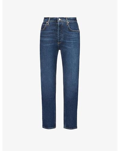 Agolde Riley Cropped Straight-leg High-rise Stretch Cotton-blend Jeans - Blue
