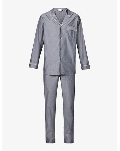 Zimmerli of Switzerland Long-sleeved Relaxed-fit Cotton Pajama Set Xx - Blue