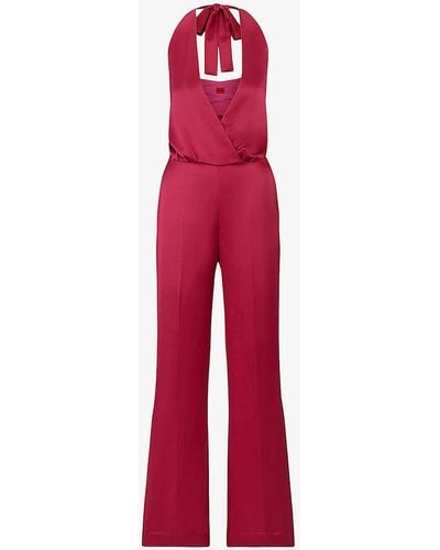 HUGO Halterneck Sleeveless Recycled Polyester-blend Jumpsuit - Red