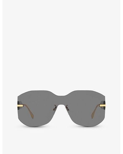 Fendi Fn000635 Fe40067u Rectangle-frame Tinted-lens Metal Sunglasses - Grey