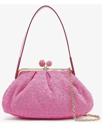 Weekend by Maxmara Pasticcino Lace-embellished Cotton-blend Shoulder Bag - Pink