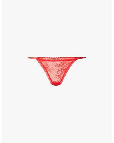 Love Stories Roomie Floral-embroide Stretch-lace Thong - Red